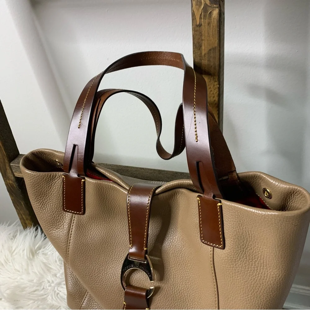 Dooney & Bourke Brown Leather Tote with Gold Accents